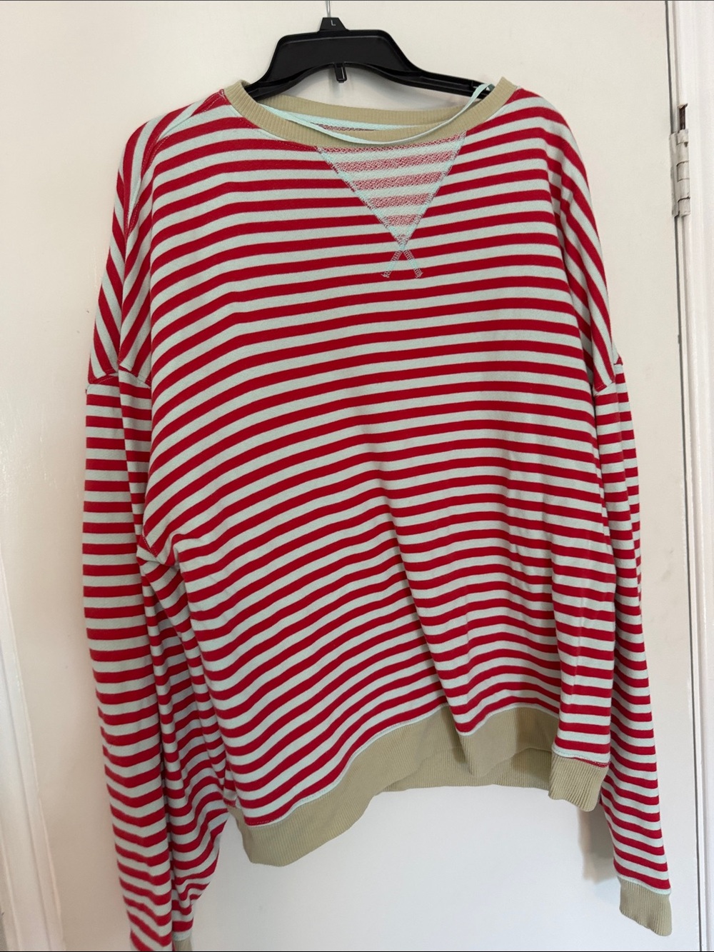 We The Free Red and White Striped Crewneck Sweater
